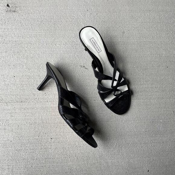 90s vintage black leather kitten heel nordstrom vero curio strappy sandal US 8.5 - Picture 2 of 7
